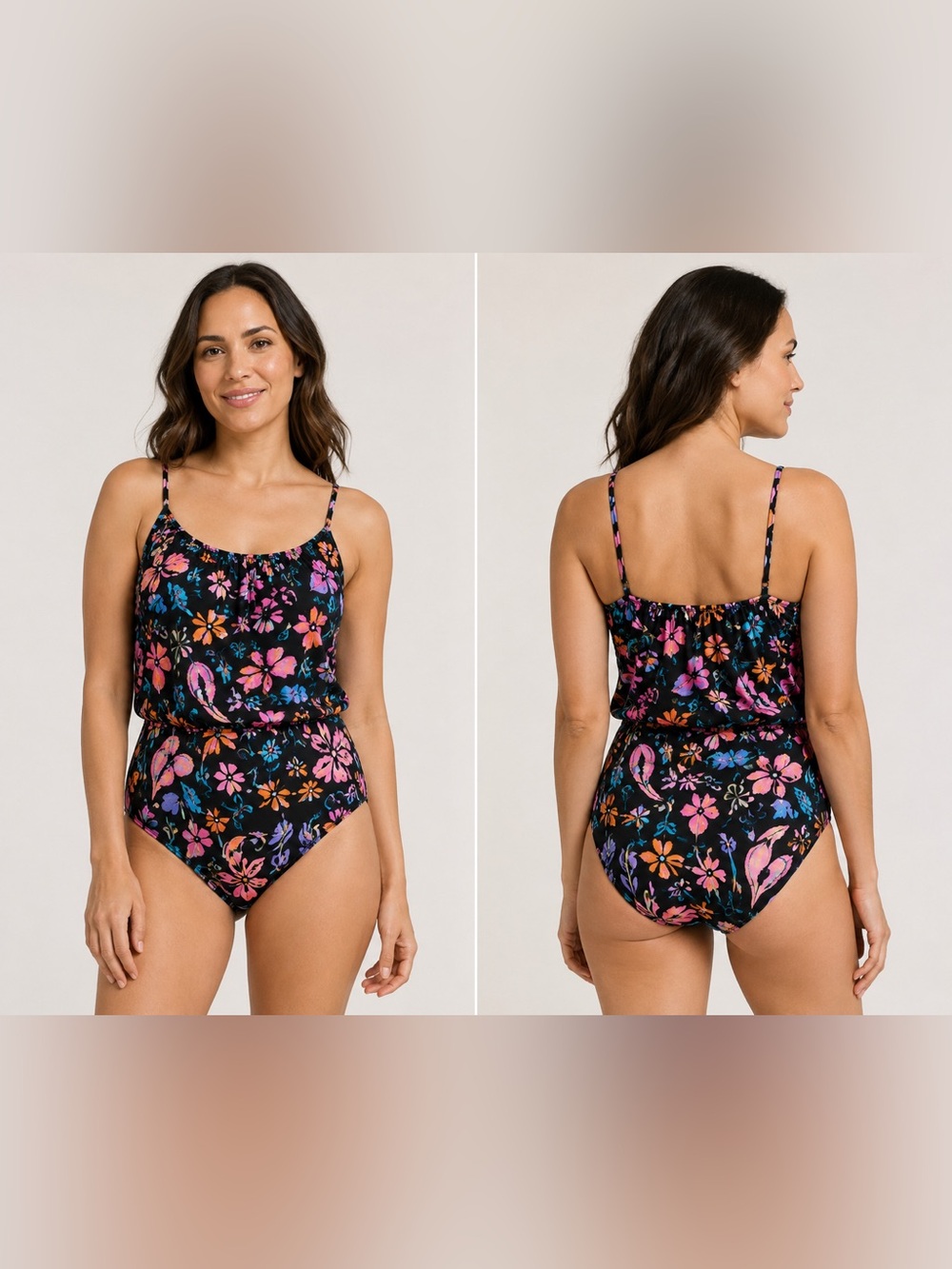Anne Cole Women 10 Blouson One Piece Swimsuit Floral Multicolor NWT Resortwear